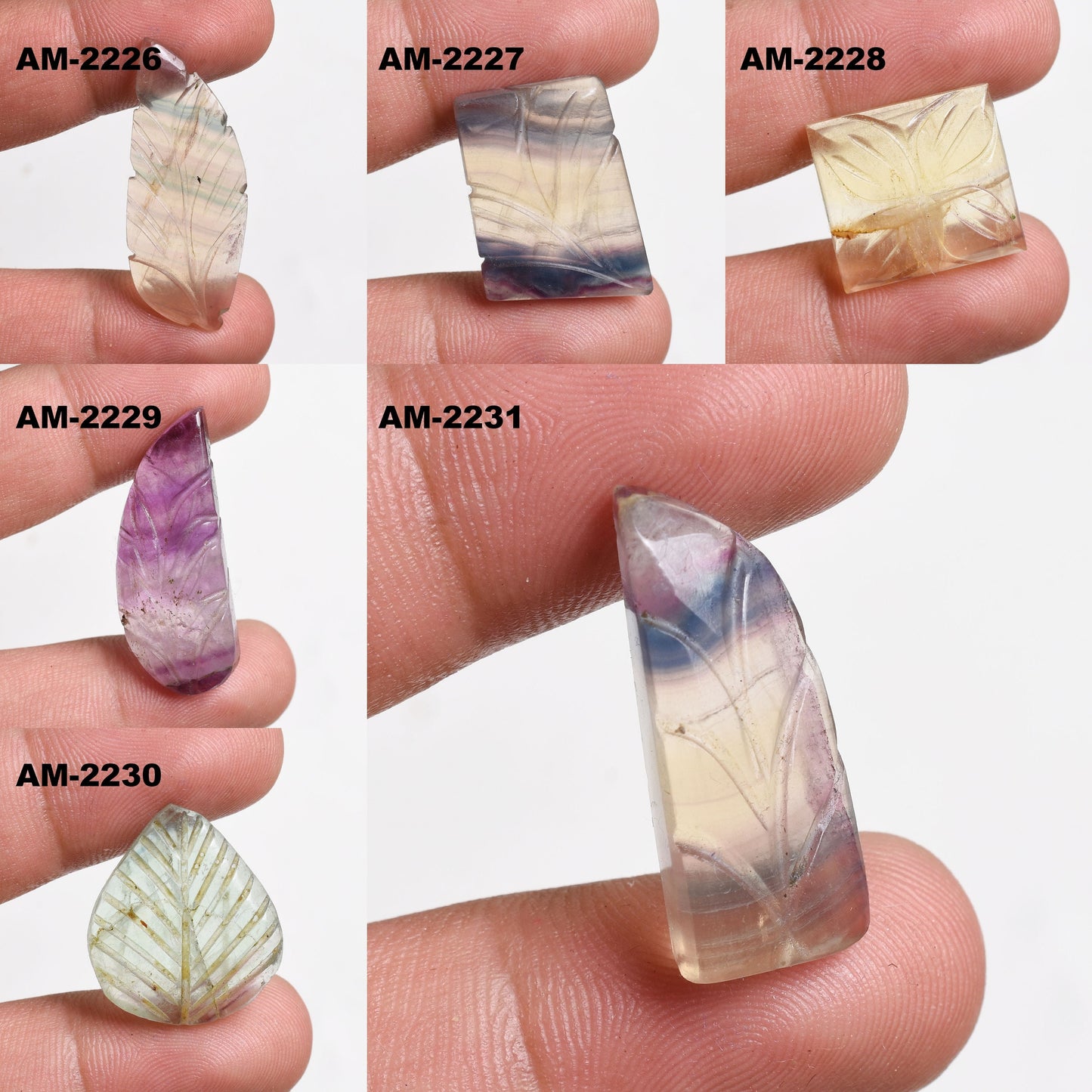 Leaf Carving Fluorite Gemstone – Hand-Carved Multicolor Fluorite Cabochon