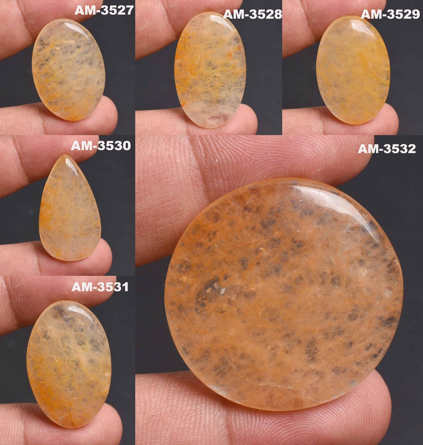 Orange Jade Cabochon - Oval-Round Shaped Smooth Loose Gemstone
