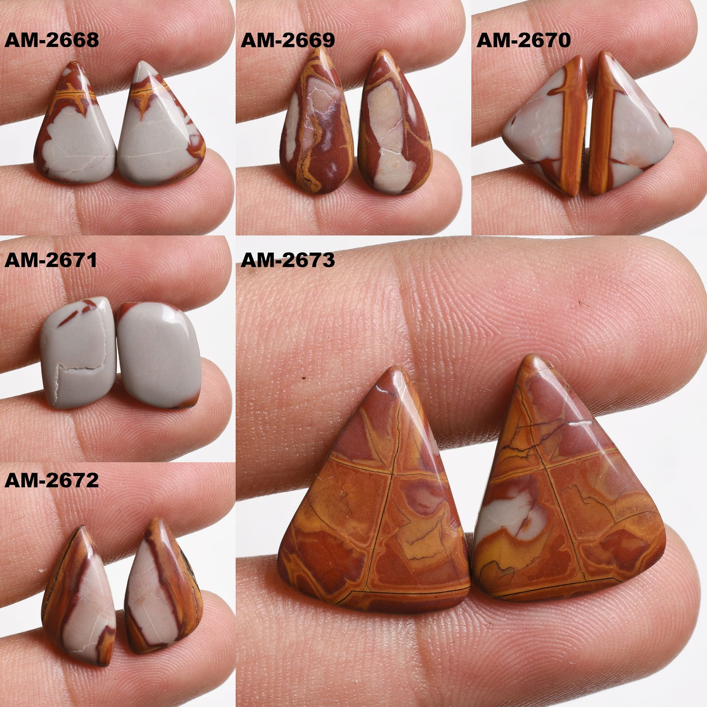 Noreena Jasper Gemstone Pair - Mix Shape Smooth Cabochons