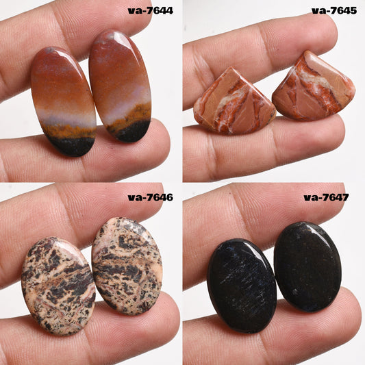 Natural Jasper Earring Pair - Loose Oval & Heart Shaped Cabochons for Earrings