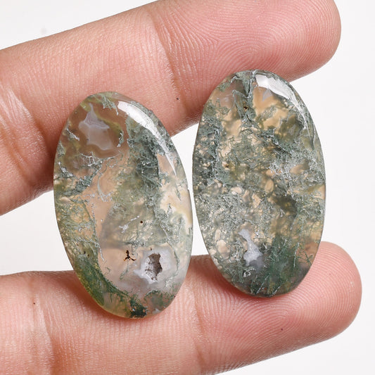 Mix Jasper & Moss Agate Gemstone Earring Pair – Cabochon Matching Pair
