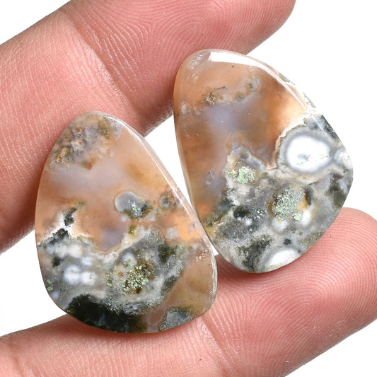 Ocean Jasper Gemstone Pair - Fancy Shape Cabochons for Earrings