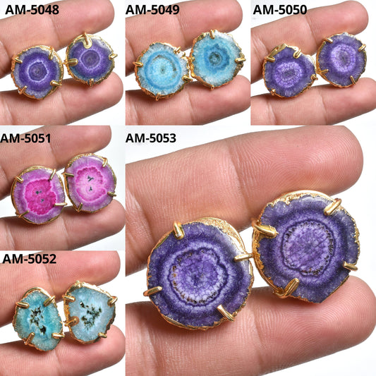 Solar Quartz Stud Earrings - Gold Plated Crystal Handmade Statement Studs