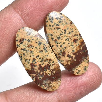 Rare Natural Dalmatian Jasper Gemstone Pair - Matched Stones for Earring Jewelry