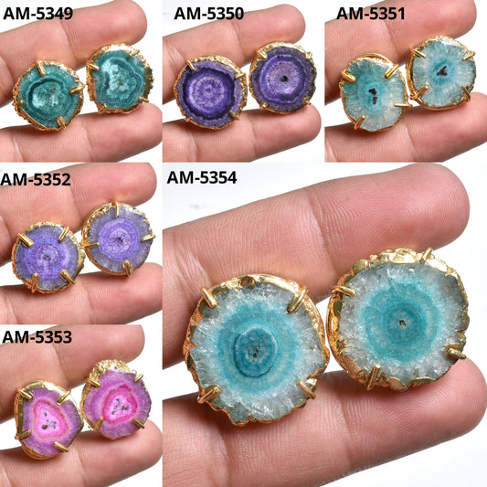 Solar Quartz Gold Plated Stud Earrings, Handmade Jewelry