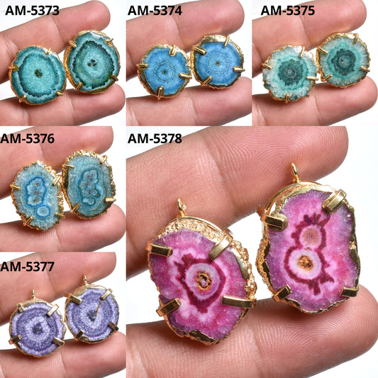 Solar Quartz Stud Earrings, Gold Electroplated Handmade Jewelry