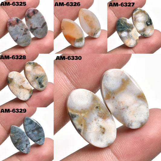 Ocean Jasper Earring Pair – Rare Matched Gemstone Cabochons for Jewelry