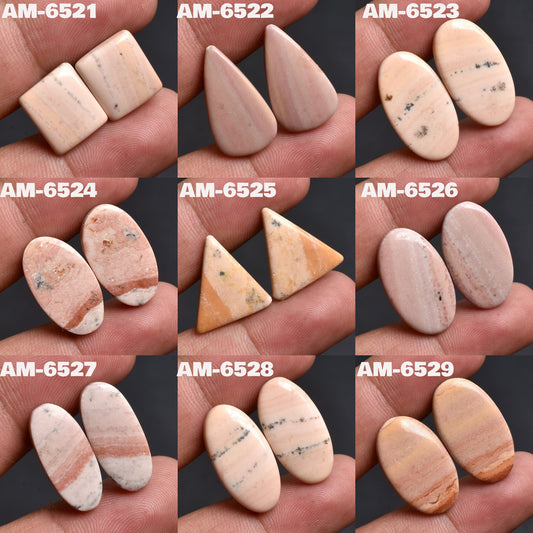 Natural Picture Jasper Cabochon Pair - Matched Stones for Earrings