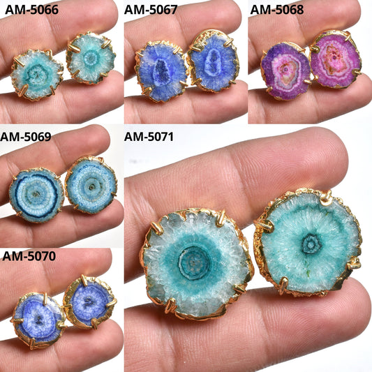 Elegant Mix Color Solar Quartz Earrings - Prong Set, Gold Studs Christmas Gift for Her