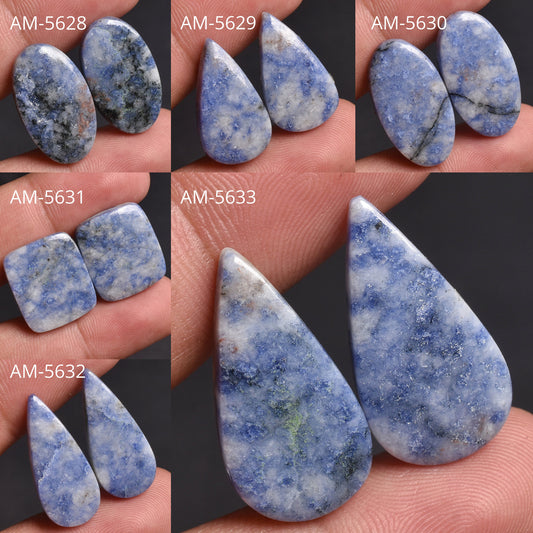 Natural Blue Sodalite Cabochon Earrings Pair - Flatback Matching Gemstone Pair