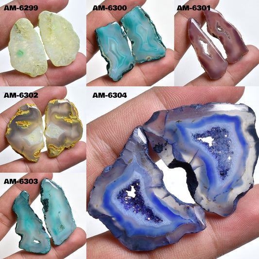 Fancy Shape Window Agate Pair – Matched Gemstone Slices for Earrings