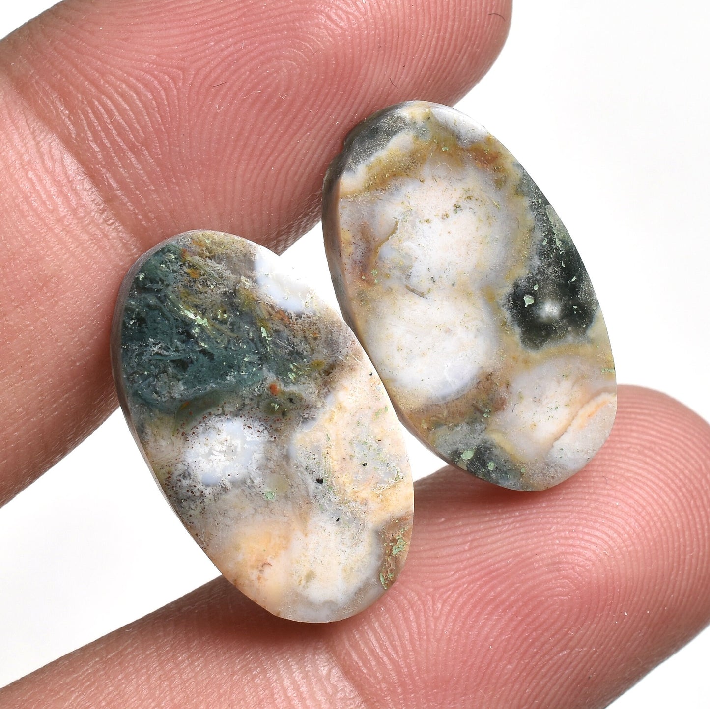 Ocean Jasper Earring Pair – Rare Matched Gemstone Cabochons for Jewelry
