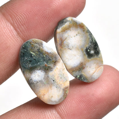 Ocean Jasper Earring Pair – Rare Matched Gemstone Cabochons for Jewelry
