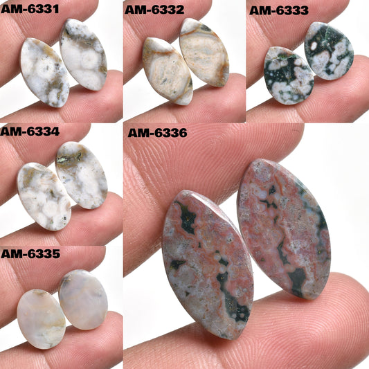 Ocean Jasper Gemstone Pair - Mix Shape Cabochon Earrings Set Cabochons