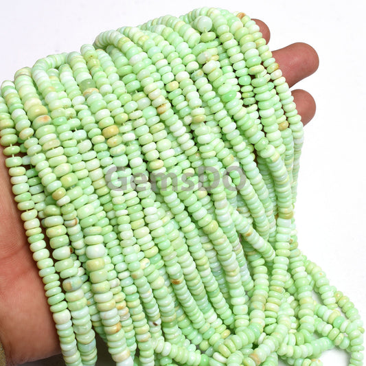Natural Green Opal Rondelle Smooth Beads 16 inch Long String For Jewelry Making