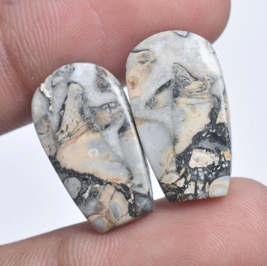 Texture Maligano Jasper Cabochon Pair - Matching Gemstone Pair for Jewelry