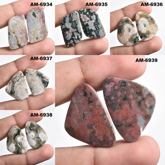 Ocean Jasper Gemstone Pair Set - Natural Matching Cabochons for Earring Jewelry