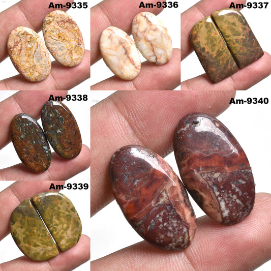 Mix Jasper Oval Cabochon Pair - Multi-Color Gemstone for Earrings