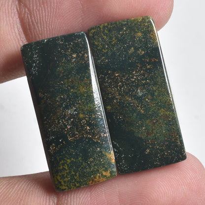 Rare Bloodstone Gemstone Pair - Green Bloodstone Crystals from Indonesia for Earrings
