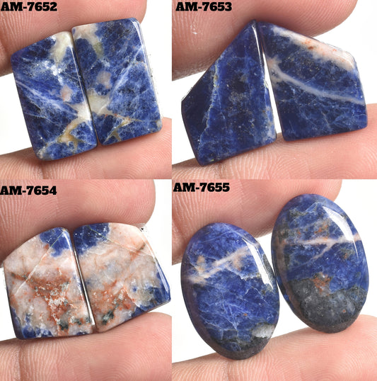 Natural Blue Sodalite Gemstone Pair - Flatback Stones for Earrings