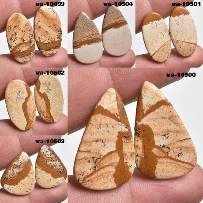 Natural Picture Jasper Gemstone Pair - Matched Cabochons for Jewelry Making & Earrings