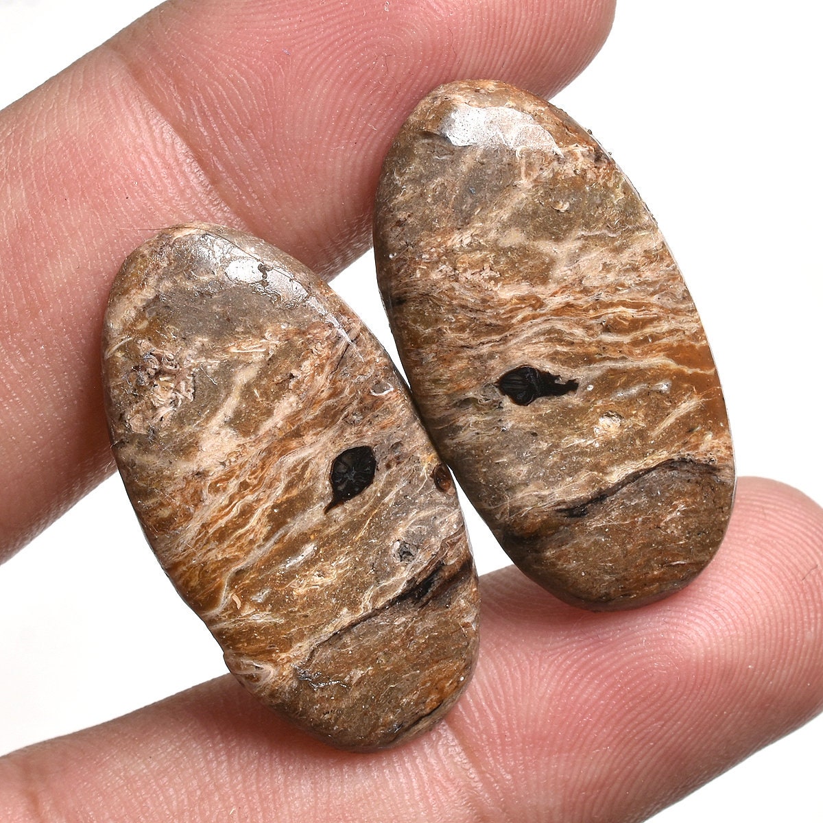 Unique Jasper Earring Pair - Multi Gemstone Matching Cabochons for Earrings