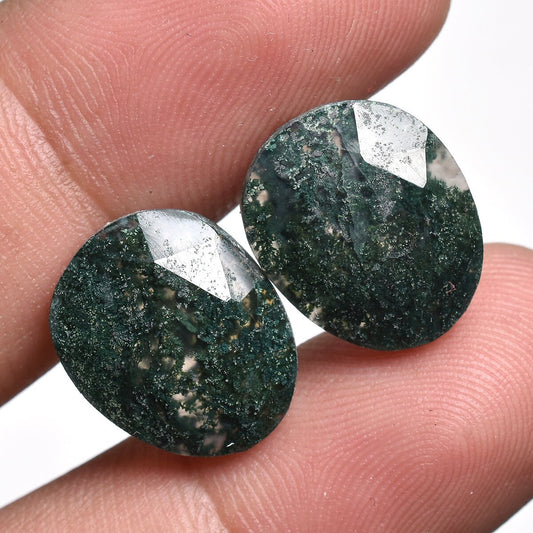 Natural Faceted Moss Agate Earrings Pair - Healing Green Moss Agate Gemstones
