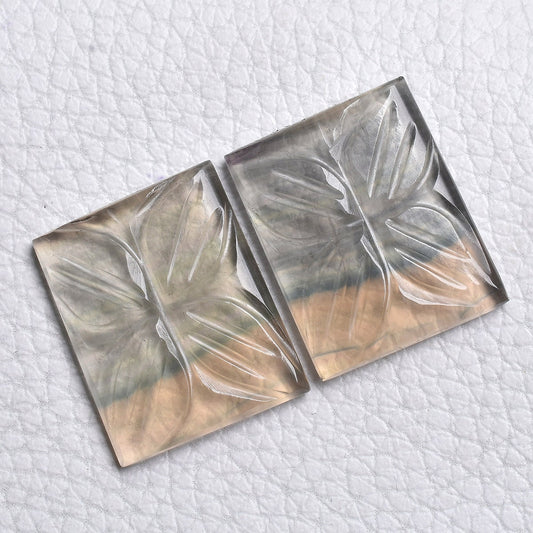Rainbow Fluorite Gemstone Pair – Flower Carving Fluorite Stone, Carved Fluorite Gemstones, Wholesale Pair