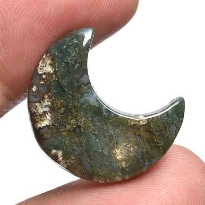 Moss Agate Hand Carved Crystal Moon - Gemstone Crescent Moon, Healing Crystal Gift