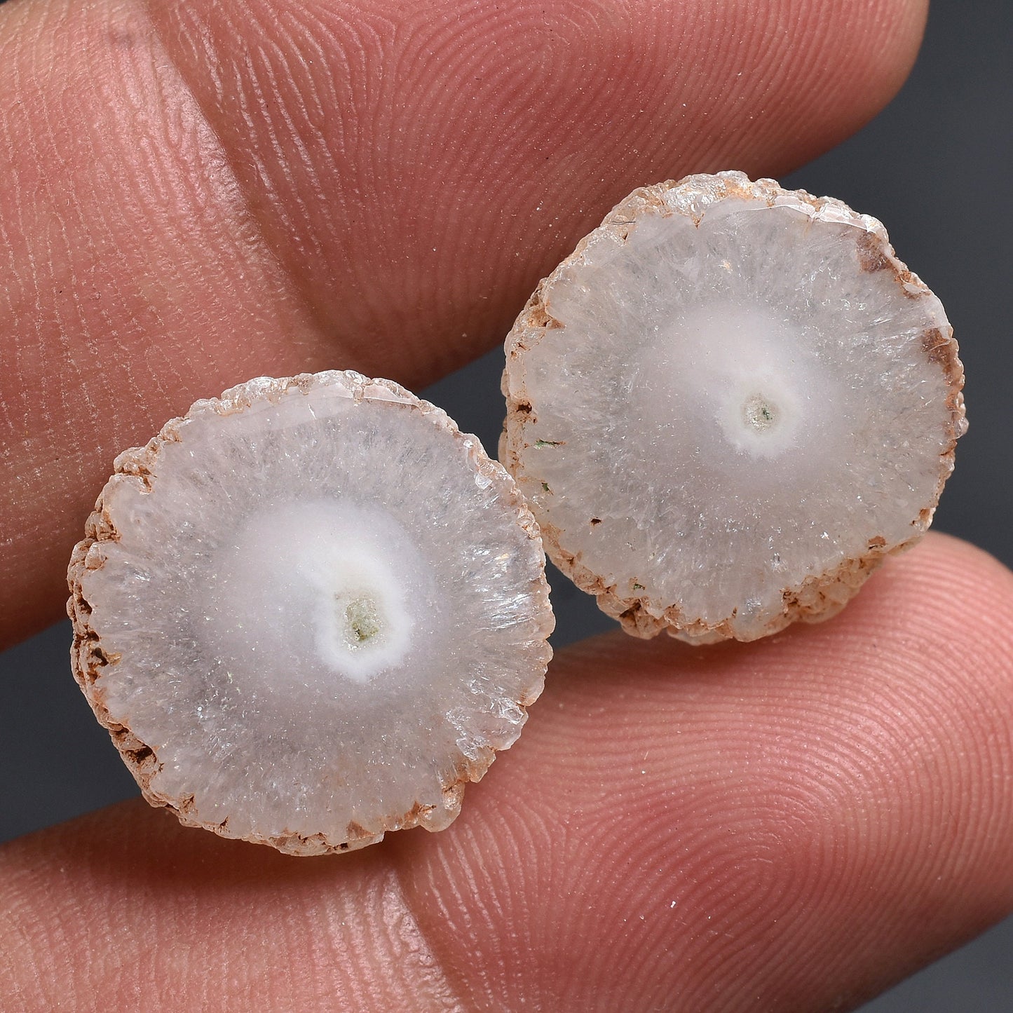 Natural Solar Quartz Pair – Elegant White Druzy Gemstone Slices for Earrings