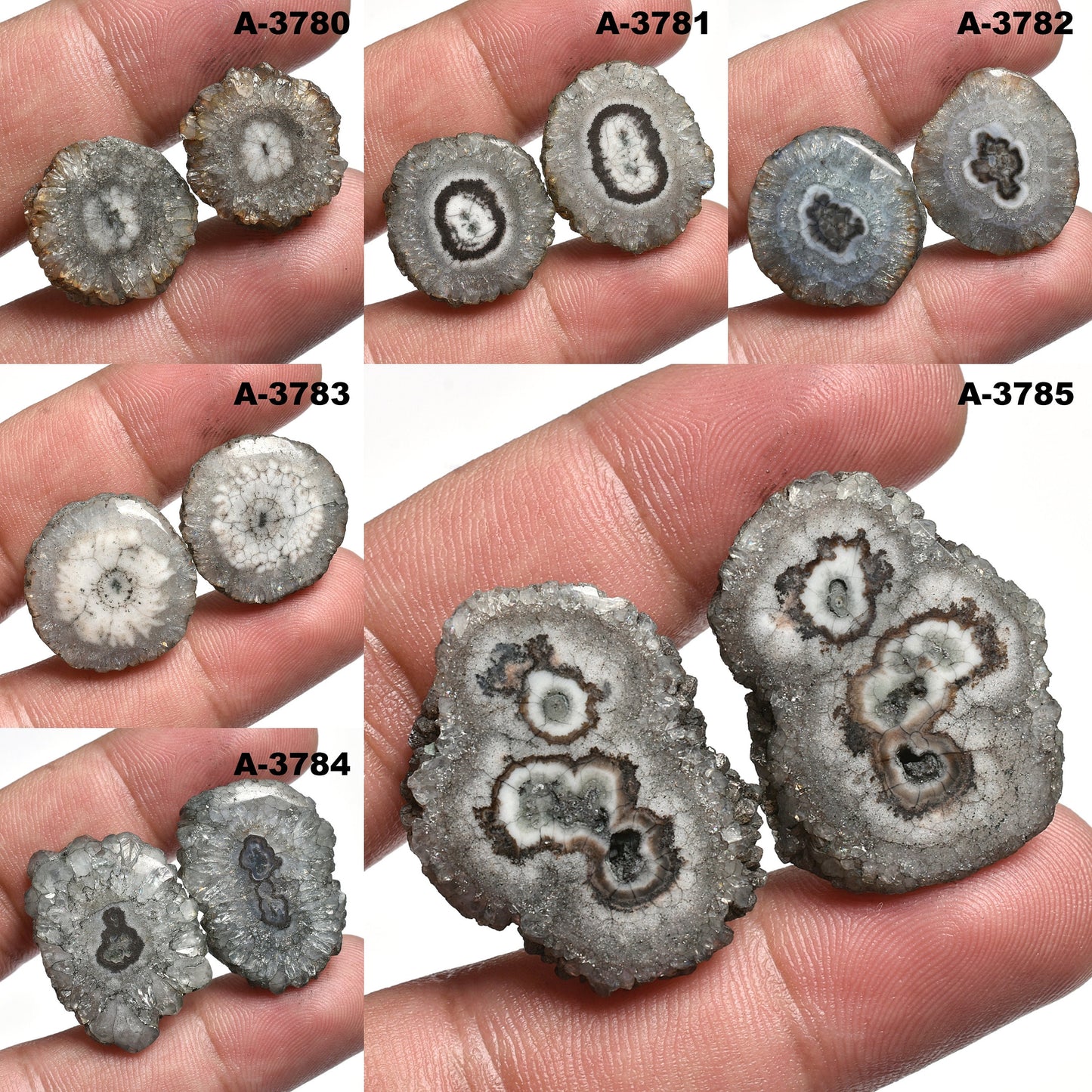 Top-Quality Grey Solar Quartz Pair – Fancy Shape Agate Slice Cabochons for Earrings