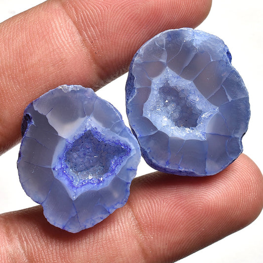 Pink-Blue Druzy Earring Pair - Yellow Geode Agate Quartz Gemstone pair