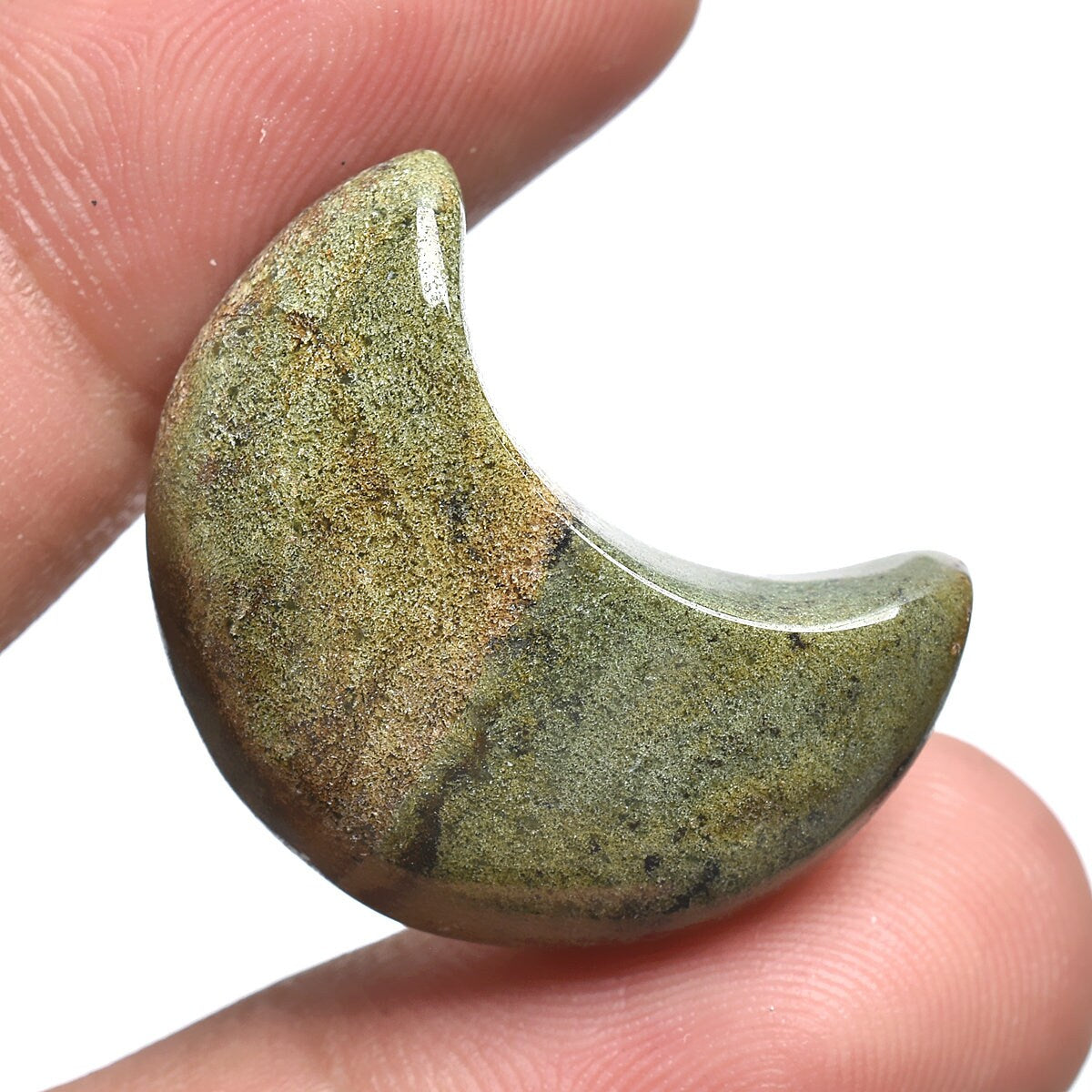 Moss Agate Hand Carved Crystal Moon - Gemstone Crescent Moon, Healing Crystal Gift