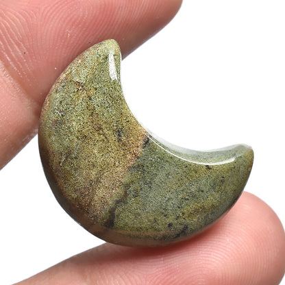 Moss Agate Hand Carved Crystal Moon - Gemstone Crescent Moon, Healing Crystal Gift
