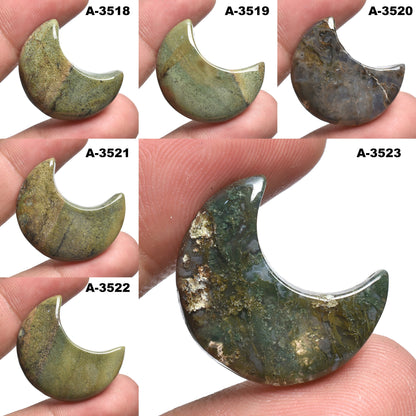 Moss Agate Hand Carved Crystal Moon - Gemstone Crescent Moon, Healing Crystal Gift