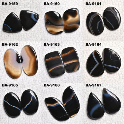 Natural Black Banded Agate Matching Pair - Perfect Gemstones for Earrings