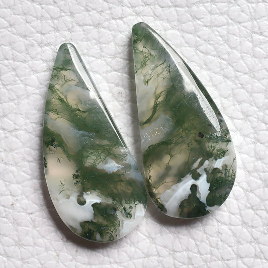 Green Moss Agate Cabochon Pair - Natural Gemstones at Wholesale Prices