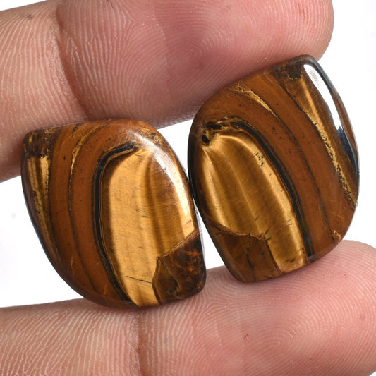Tiger Eye Gemstone Pair – Natural Tiger Eye Stone Cabochons