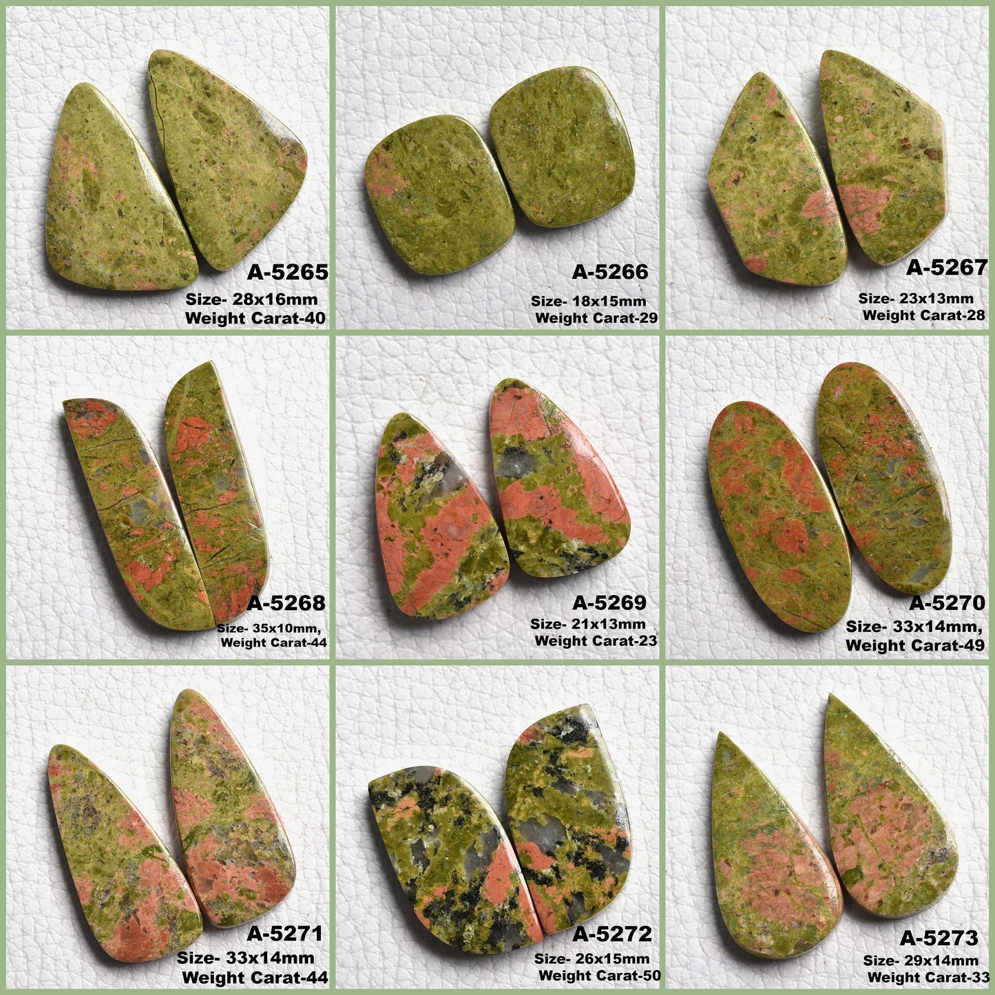 100% Natural Matching Unakite Pair - Wholesale Mix Shape Green Crystal