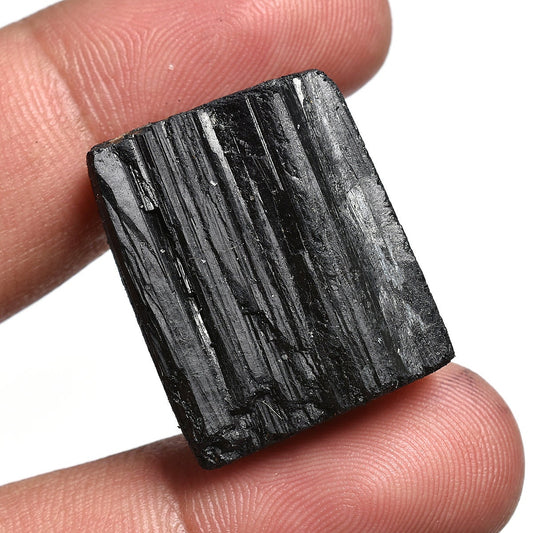Natural Black Tourmaline Druzy Gemstone - Rough Black Healing Crystal, Flat Back Stone for Jewelry