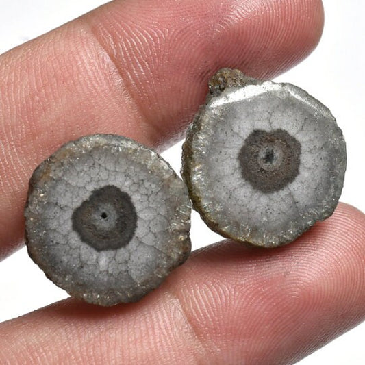 Grey Solar Quartz Gemstone Pair - Top Grade Natural Fancy Round Slice for Earrings