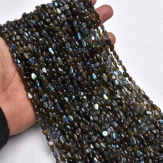 Natural Labradorite Oval Nugget Plain Smooth Beads, Blue Flashy Strands, Black Rainbow Tiny Gemstone