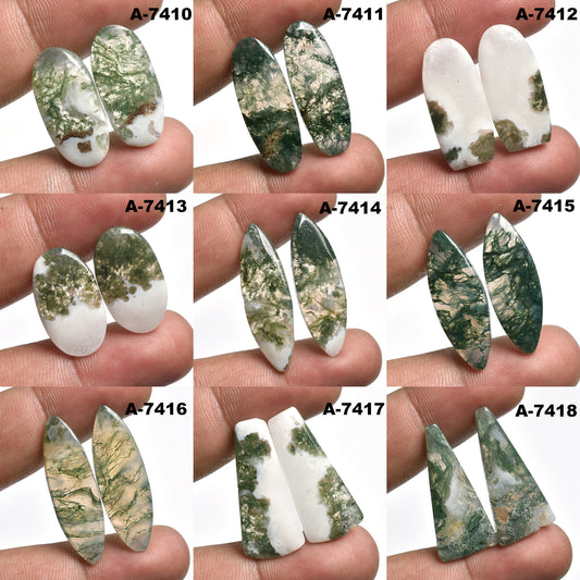 Natural Green Moss Agate Gemstone Pair - Mixed Shape Agate Pairs for Earrings