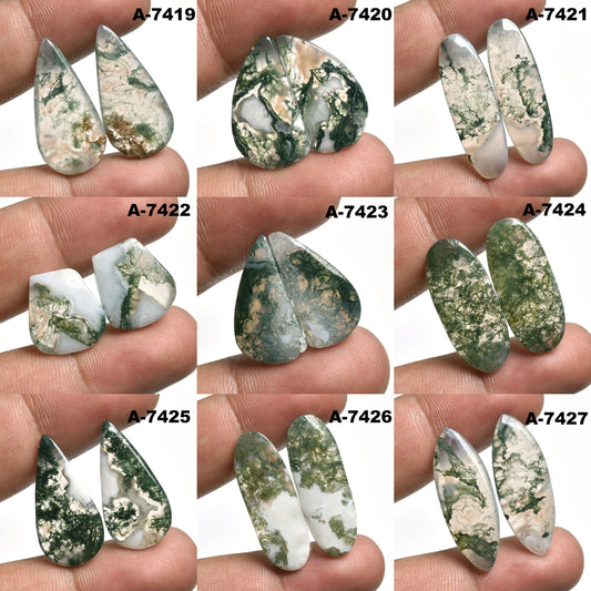 Natural Beautiful Moss Agate Earrings Pair - Polished Green Moss Agate Gemstone