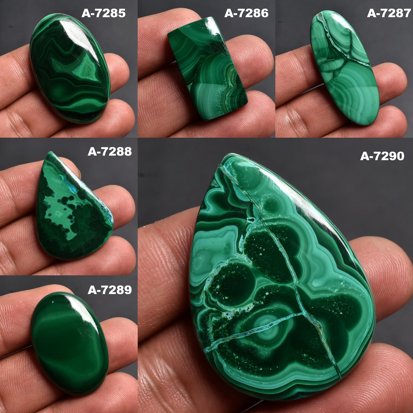 Natural Green Malachite Cabochon, Smooth Semi-Precious Stone