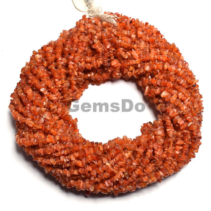 Natural Carnelian Uncut Chip Beads String | 34-Inch Raw Orange Gemstone Strand