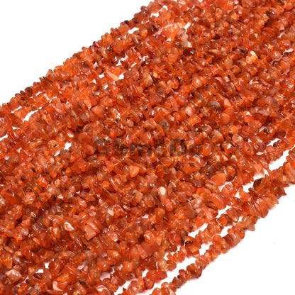 Natural Carnelian Uncut Chip Beads String | 34-Inch Raw Orange Gemstone Strand