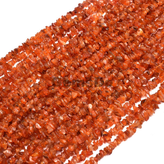 Natural Carnelian Uncut Chip Beads String | 34-Inch Raw Orange Gemstone Strand