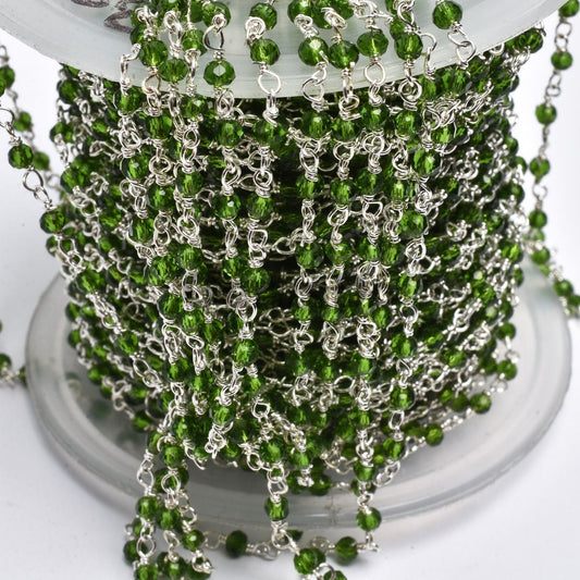 Handmade Natural Peridot Beaded Rosary Chain, Wholesale Gemstone Connector for DIY Jewelry Projects