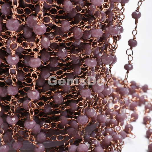 Elegant Lavender Hydro Crystal Rosary Chain – Rose Gold Plated Wire Wrapped Beads for Crafts
